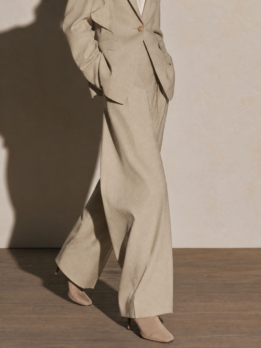 Oat Textured High Waist Wide Leg Suit Pants