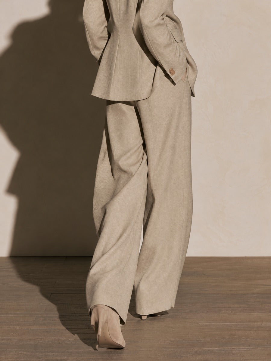 Oat Textured High Waist Wide Leg Suit Pants