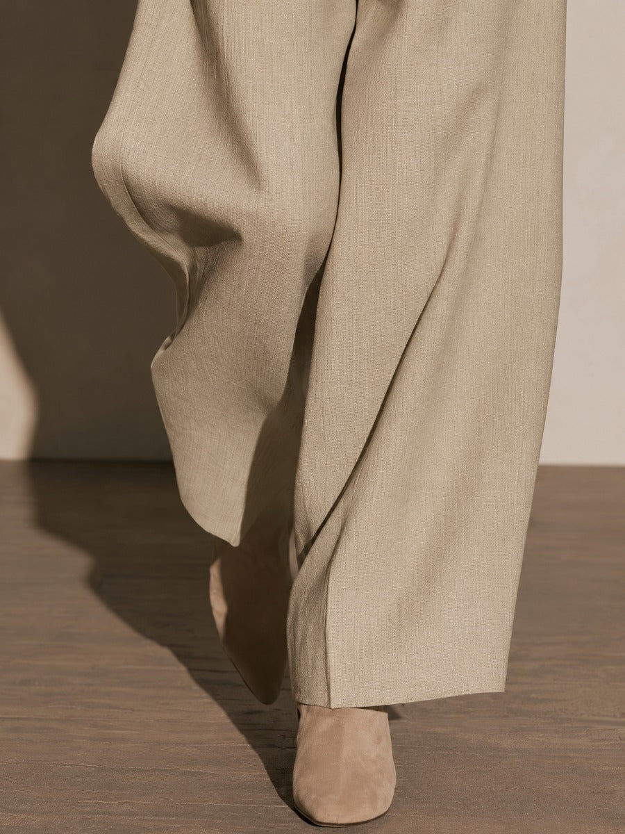 Oat Textured High Waist Wide Leg Suit Pants