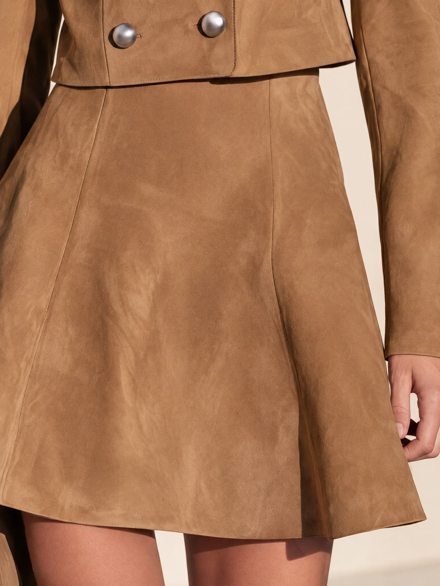 Camel High Waist A-line Mini Skirt