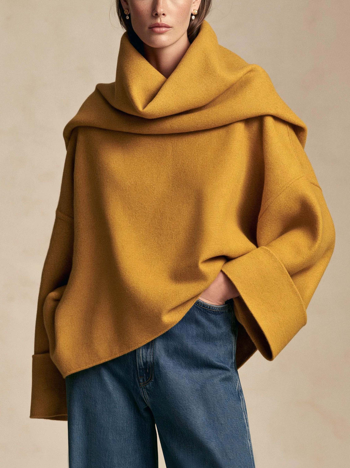 Mustard Wrap Collar Top