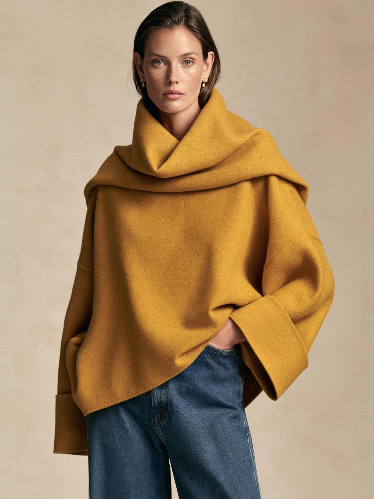 Mustard Wrap Collar Top