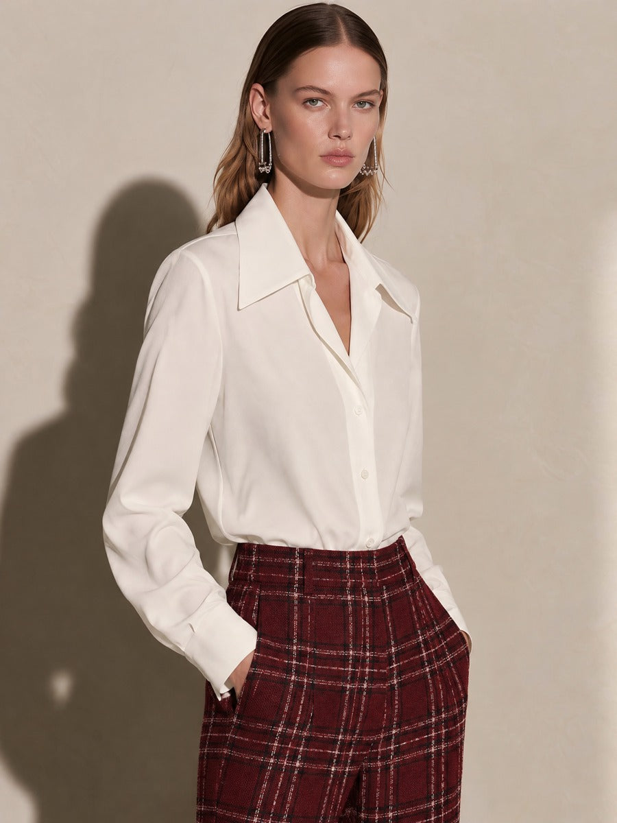 Wide Point Collar Drapey White Shirt