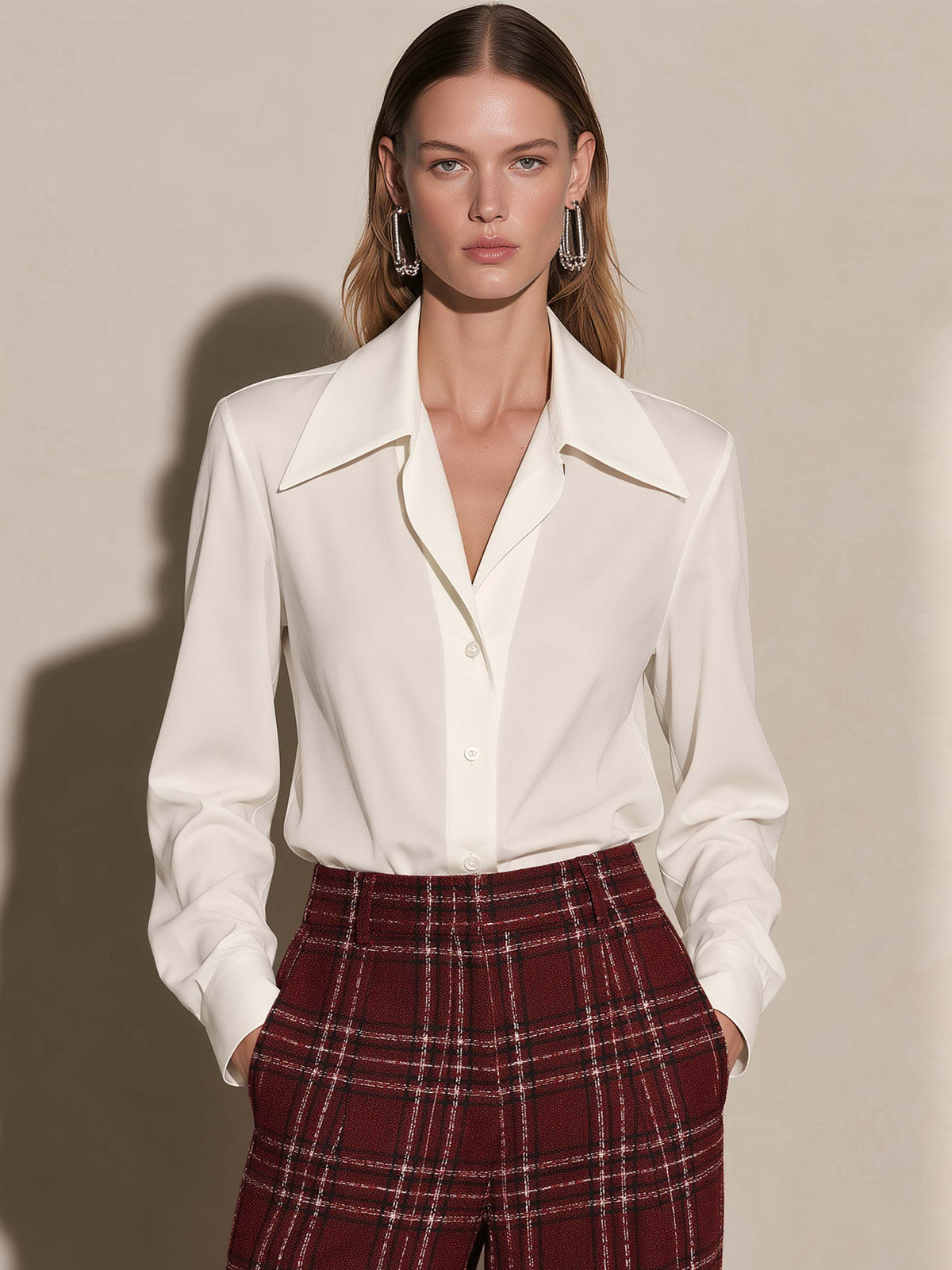 Wide Point Collar Drapey White Shirt