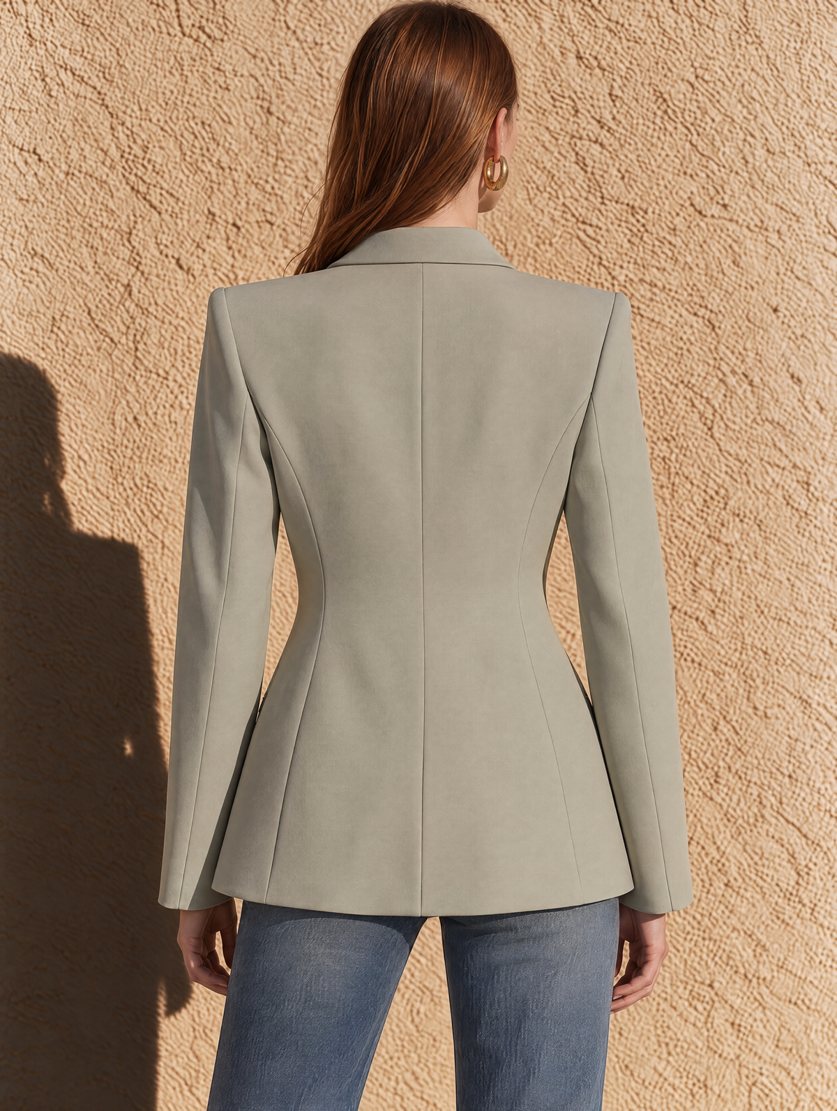 Sage Gray Green Fringe-Trim Blazer