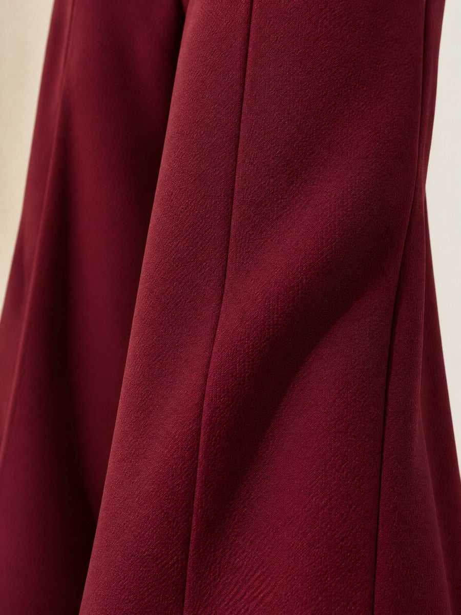Burgundy Structured Draping High Waist Flare Wide Leg Trousers
