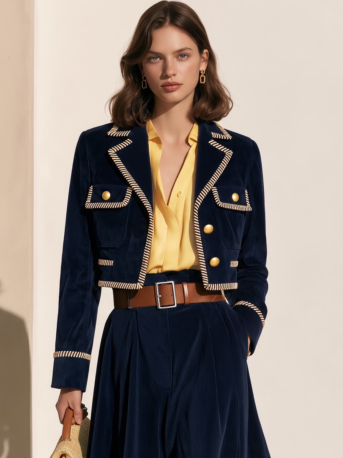 Navy Faux Suede Trimmed Blazer