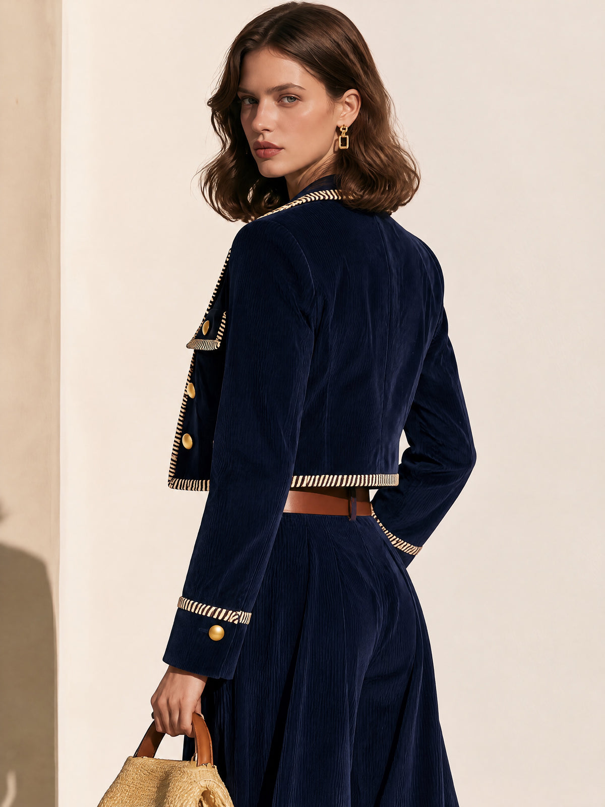 Navy Faux Suede Trimmed Blazer