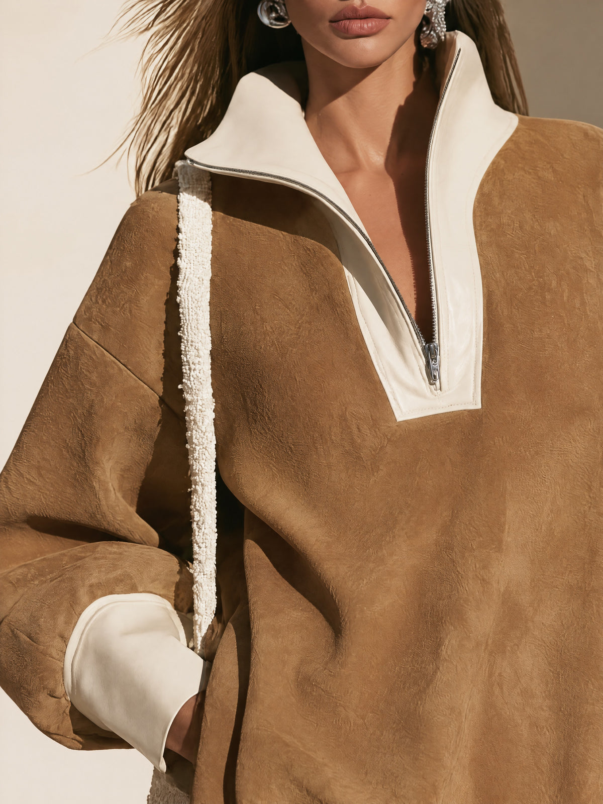 Suede-Effect Half-Zip Collar Mini Dress