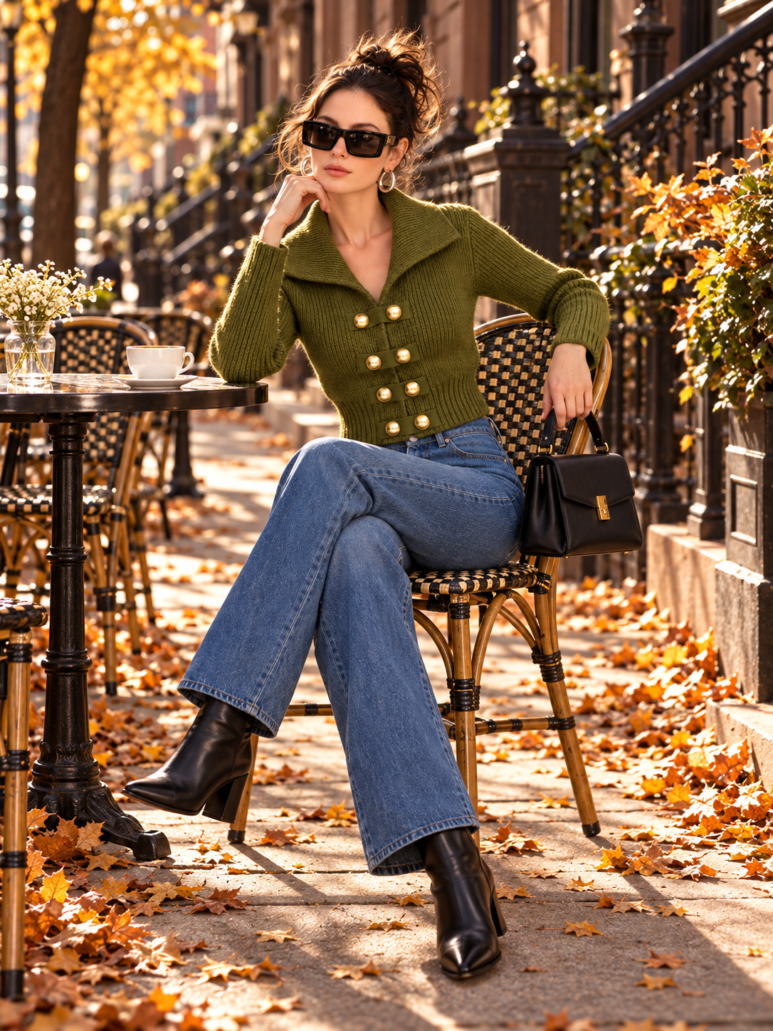 Olive Green Cropped Knit Cardigan
