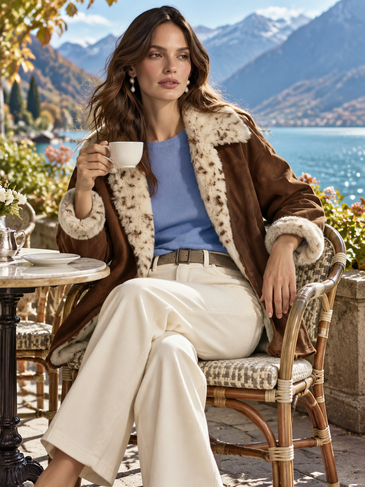 Faux Suede Spotted Fur Trim Jacket