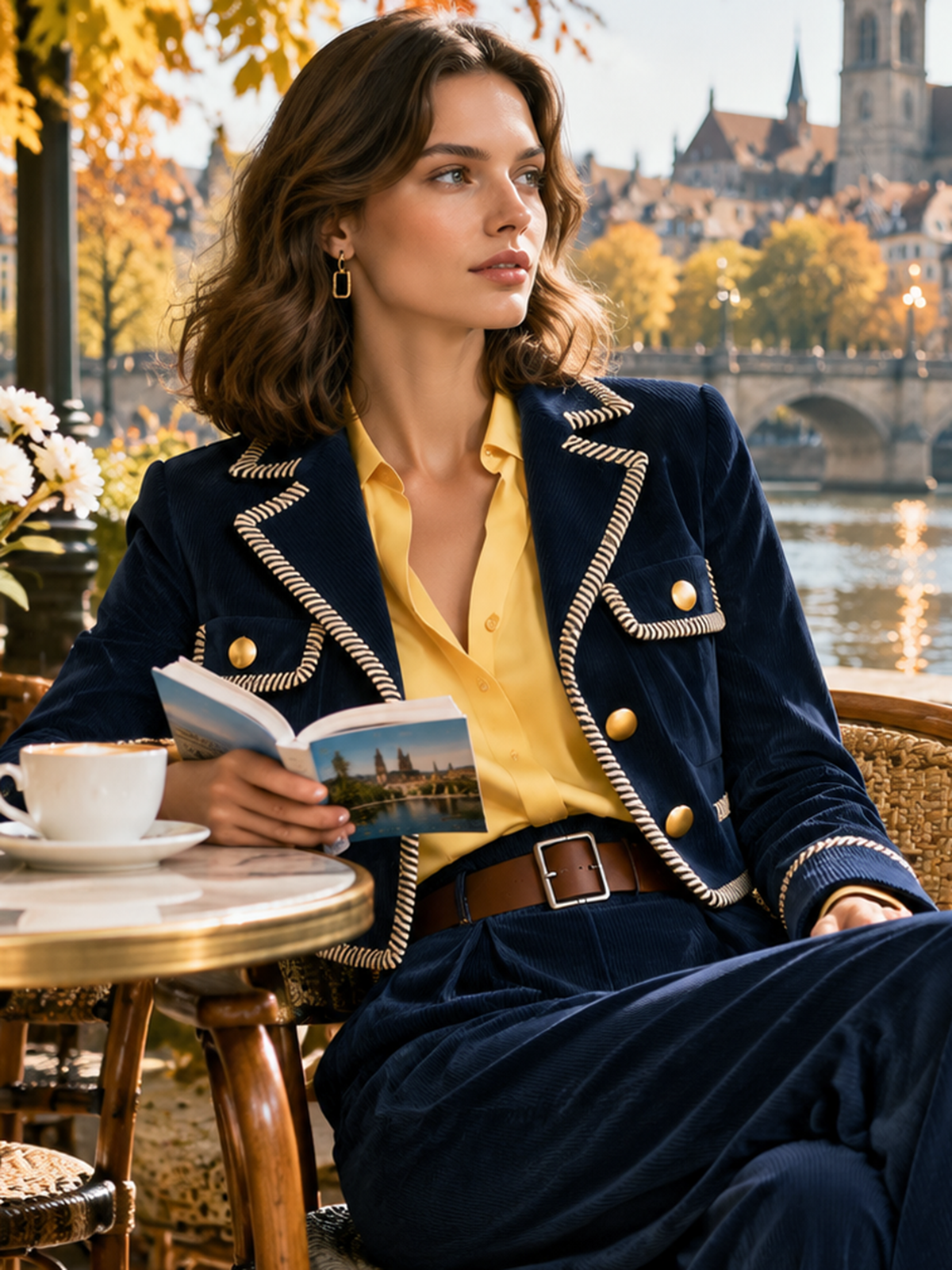Navy Faux Suede Trimmed Blazer