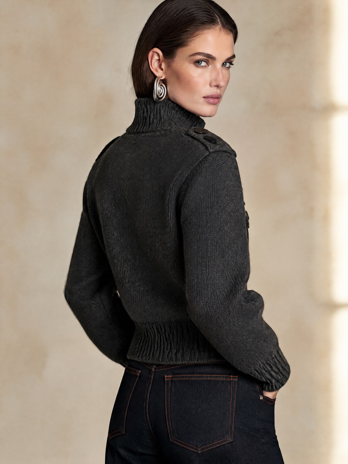 Charcoal Grey High Neck Knit Pullover Sweater