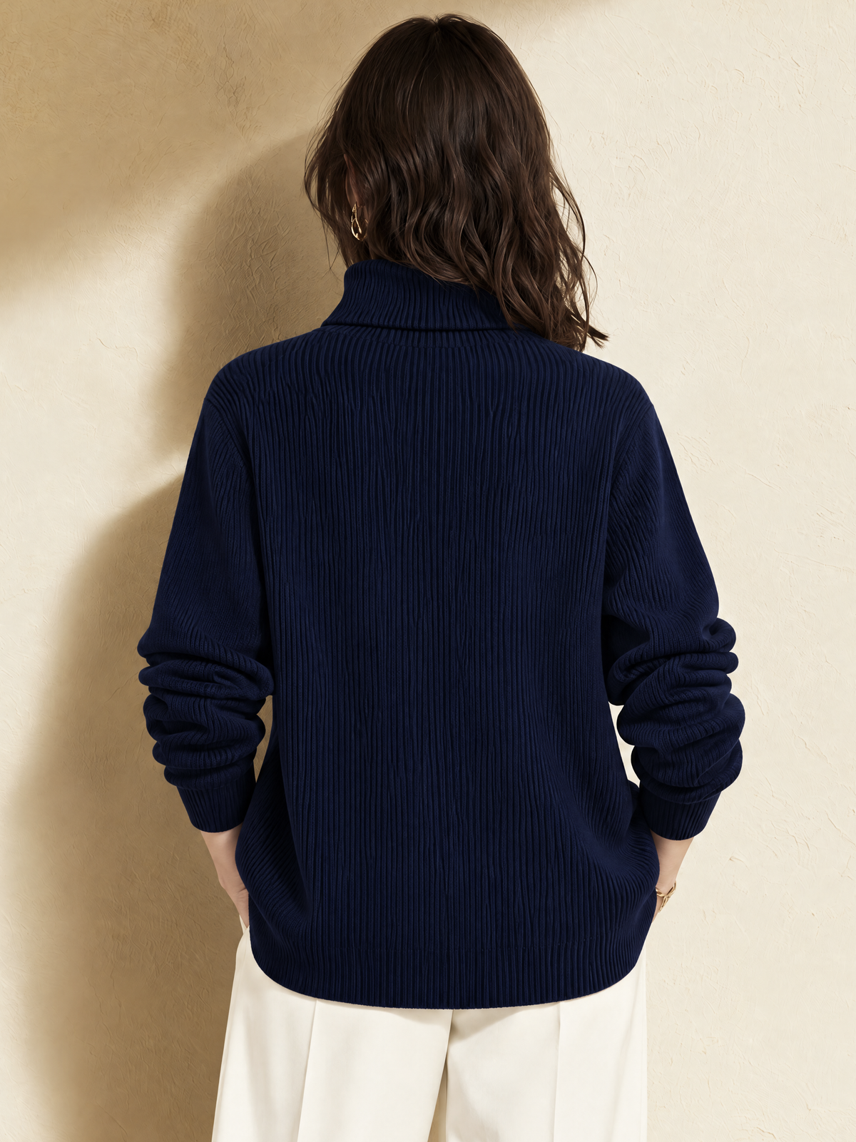 Navy Blue Asymmetric Zip Front Wool Knit Cardigan