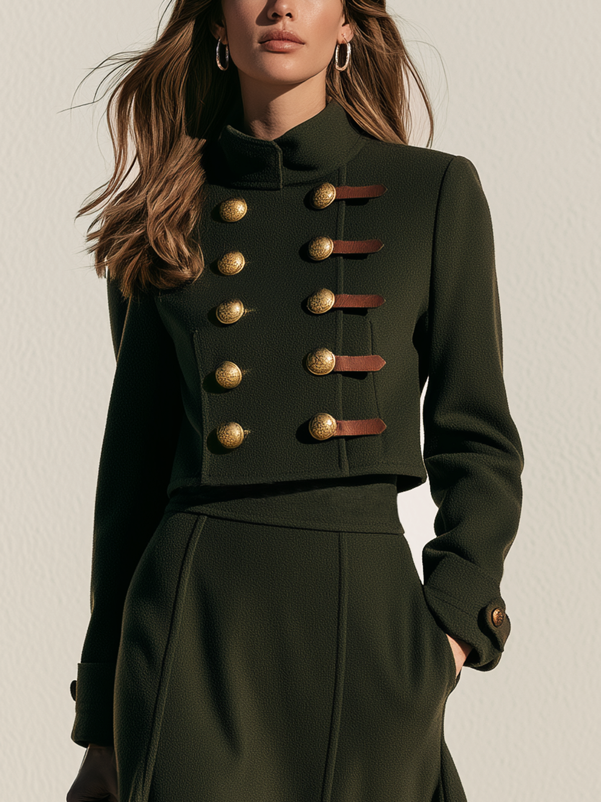 Dark Green Gold Buttons Jacket