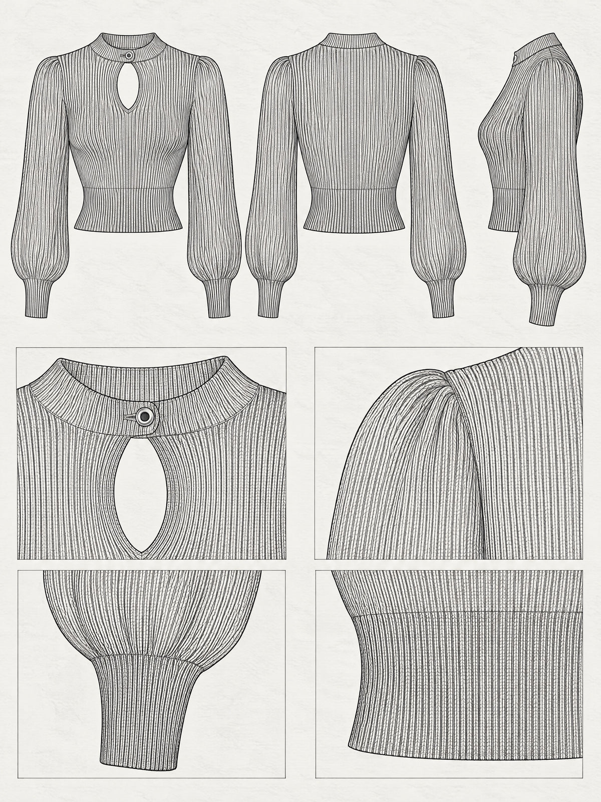 Navy Knit Keyhole Neck Long Sleeve Cropped Sweater