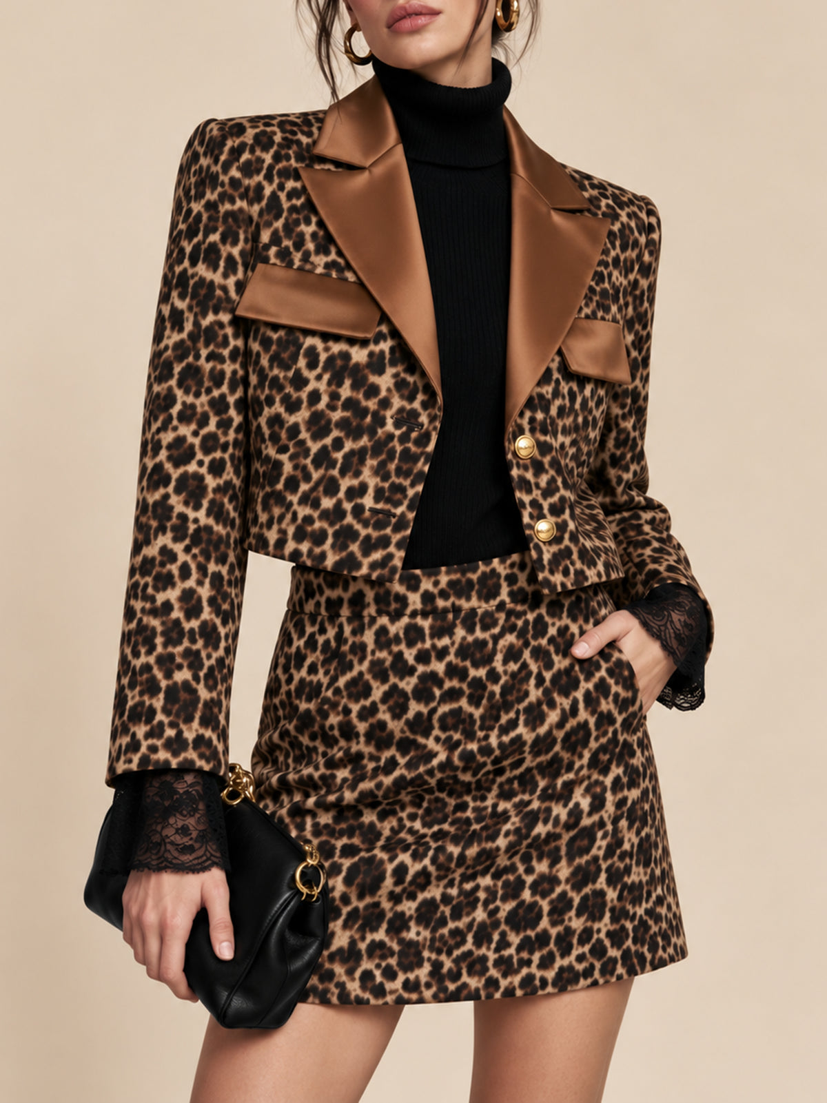 Cropped Leopard Blazer And Matching Mini Skirt Co-Ord Set