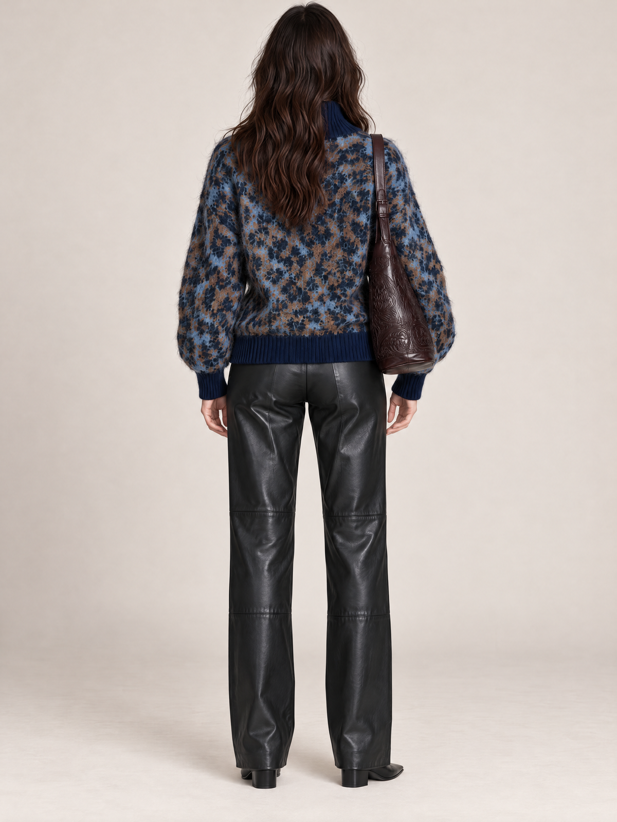 Navy Leopard Jacquard Half-Zip Sweater