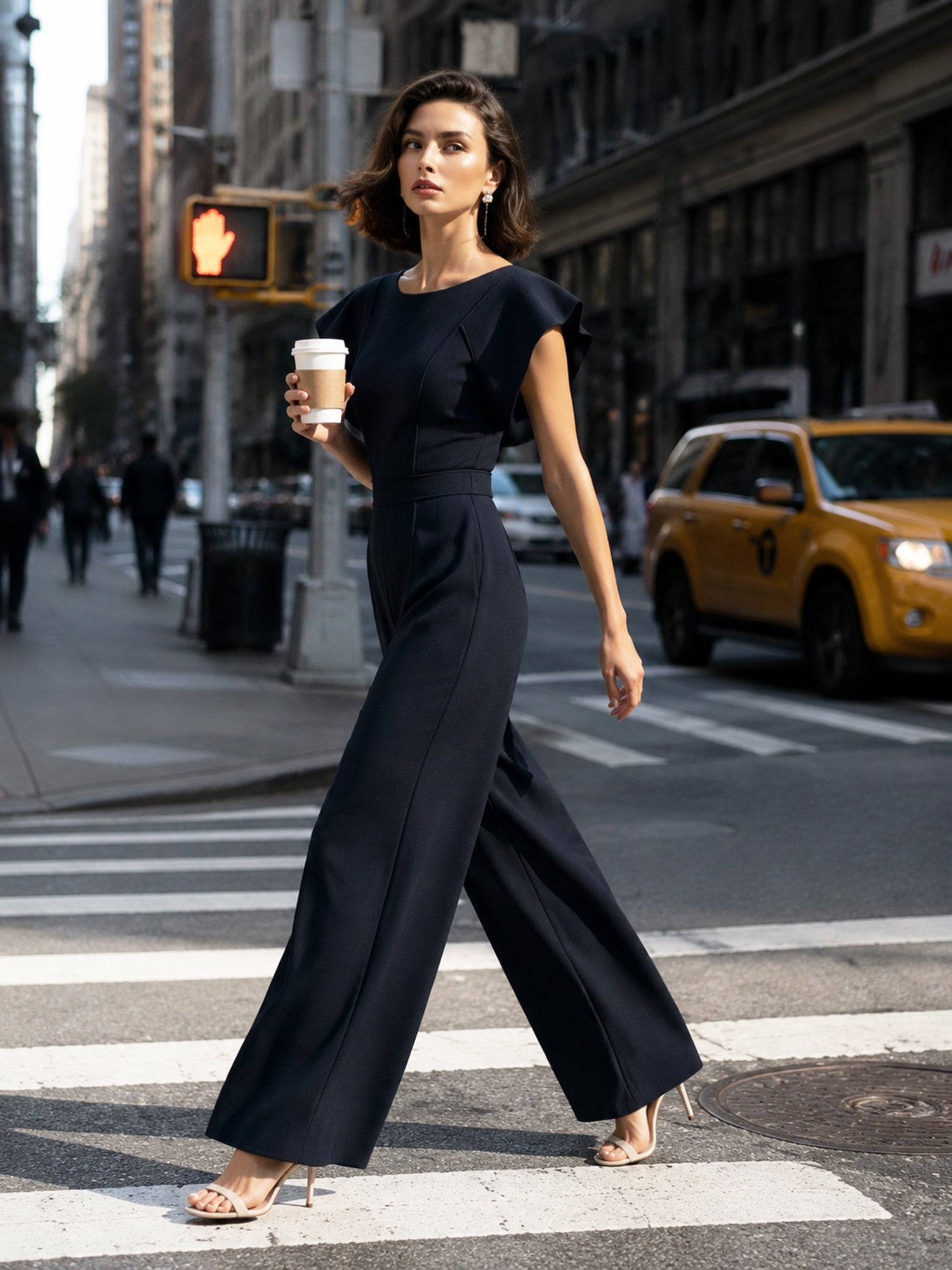 Sculpted Navy Wide-Leg Jumpsuit Set