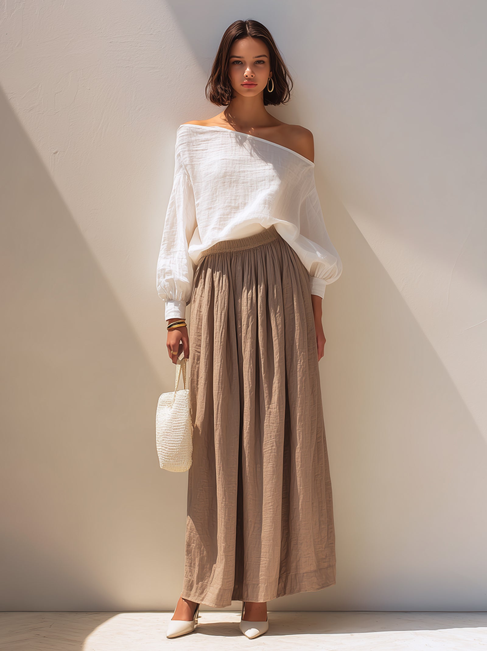 Elegant Off-shoulder Linen Set