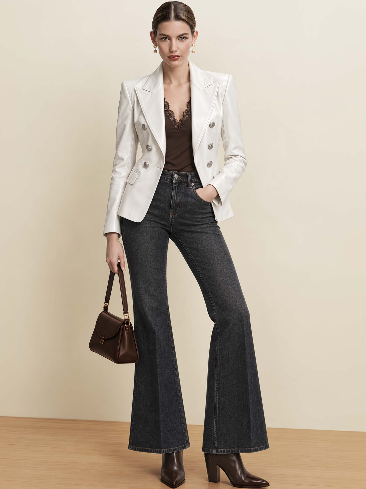Dark Charcoal High Waist Flared Denim Trousers