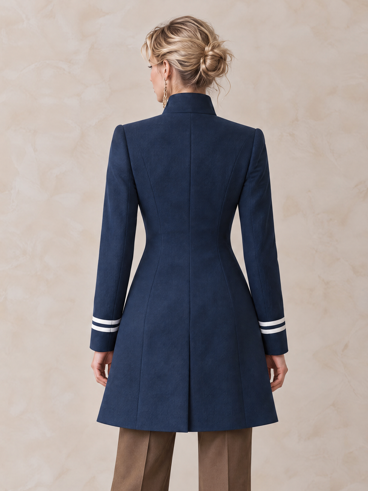 Elegant Navy Military-Inspired Longline Blazer