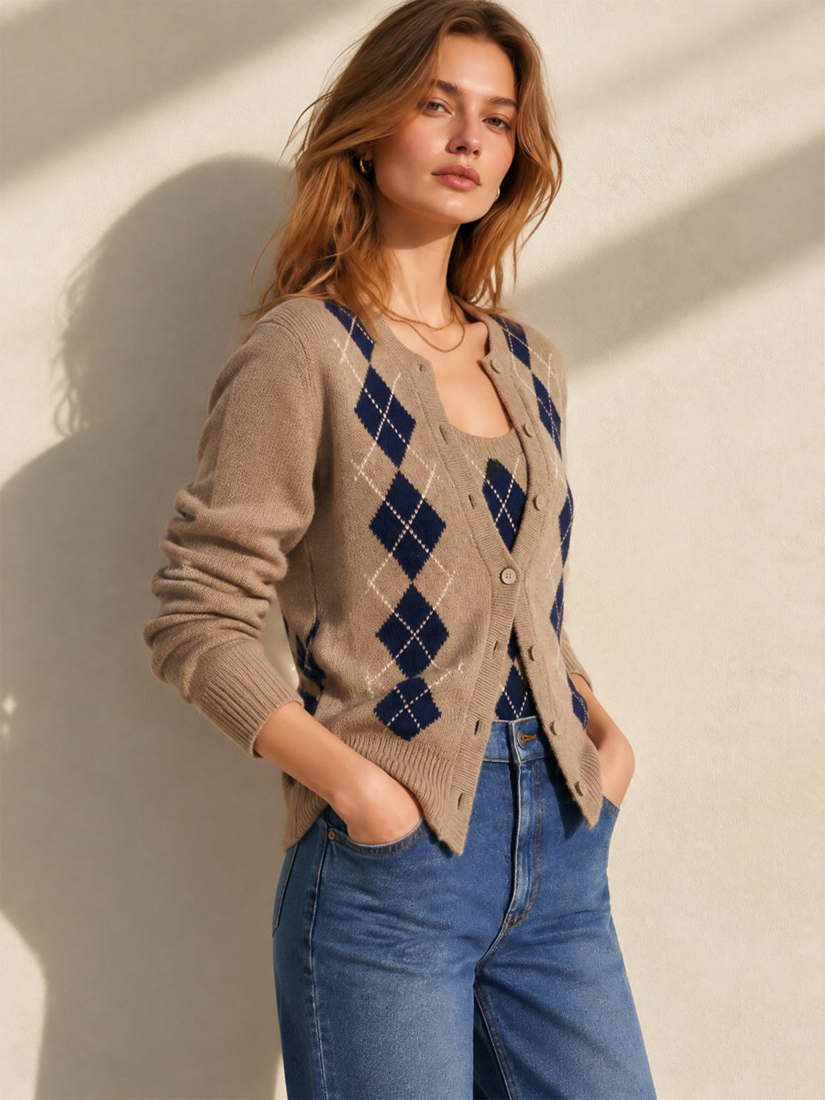Oatmeal Knit Cardigan & Camisole Two-Piece Set