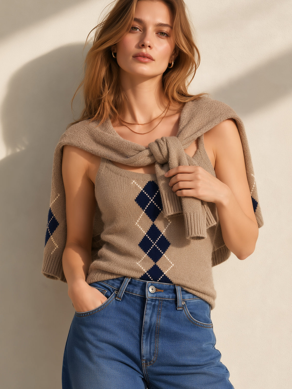 Oatmeal Knit Cardigan & Camisole Two-Piece Set