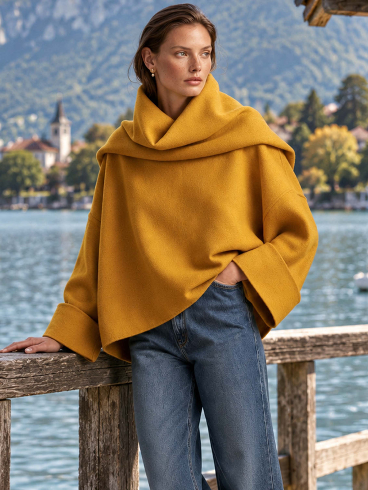 Mustard Wrap Collar Top
