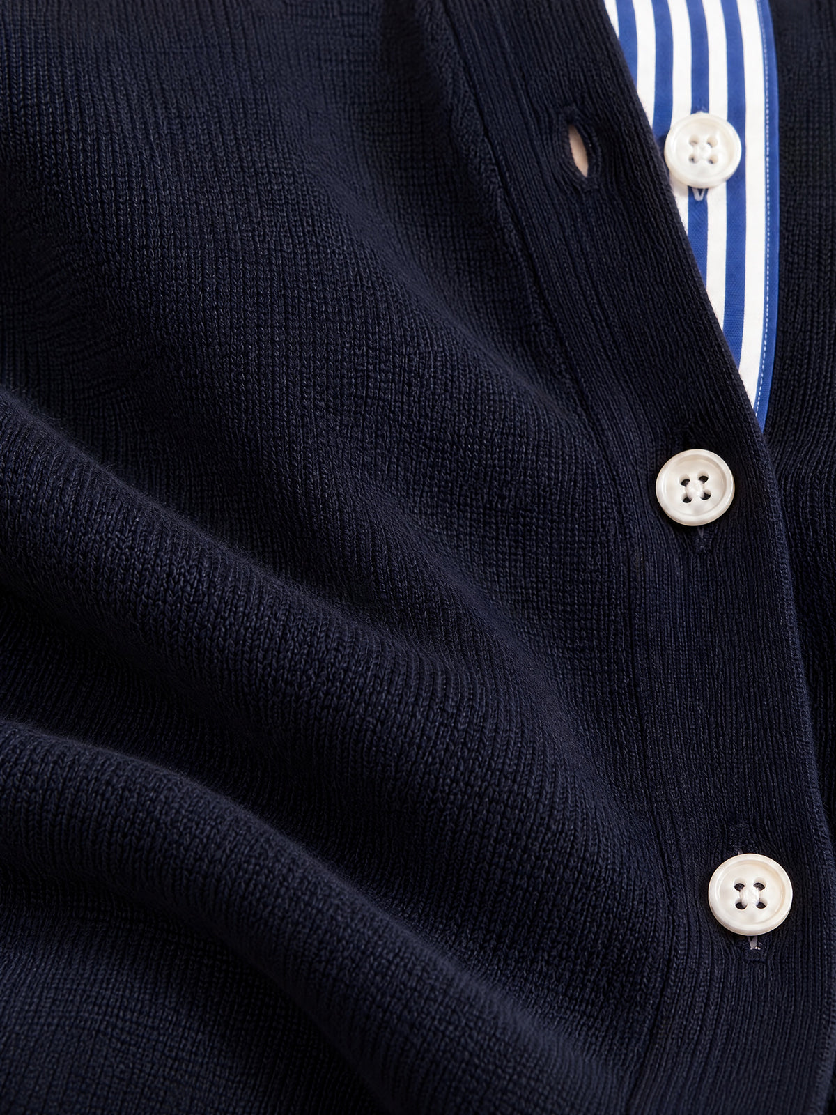 Navy KnitStriped Shirt Detail Cardigan