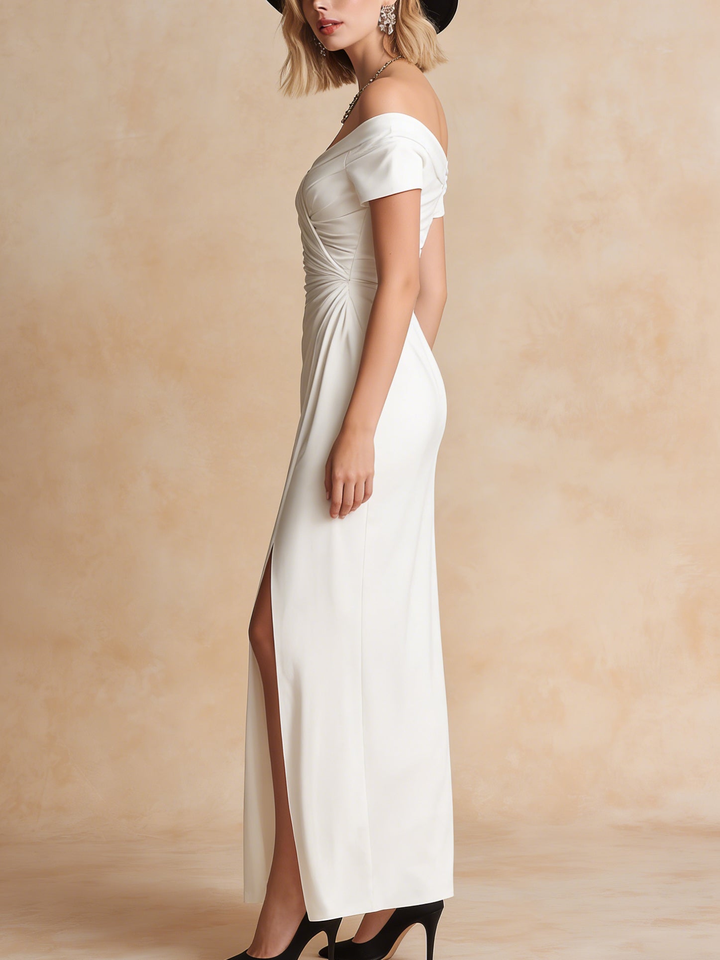 Robe longue habillée Liserie Soft Stretch à épaules dénudées et fente sur le devant