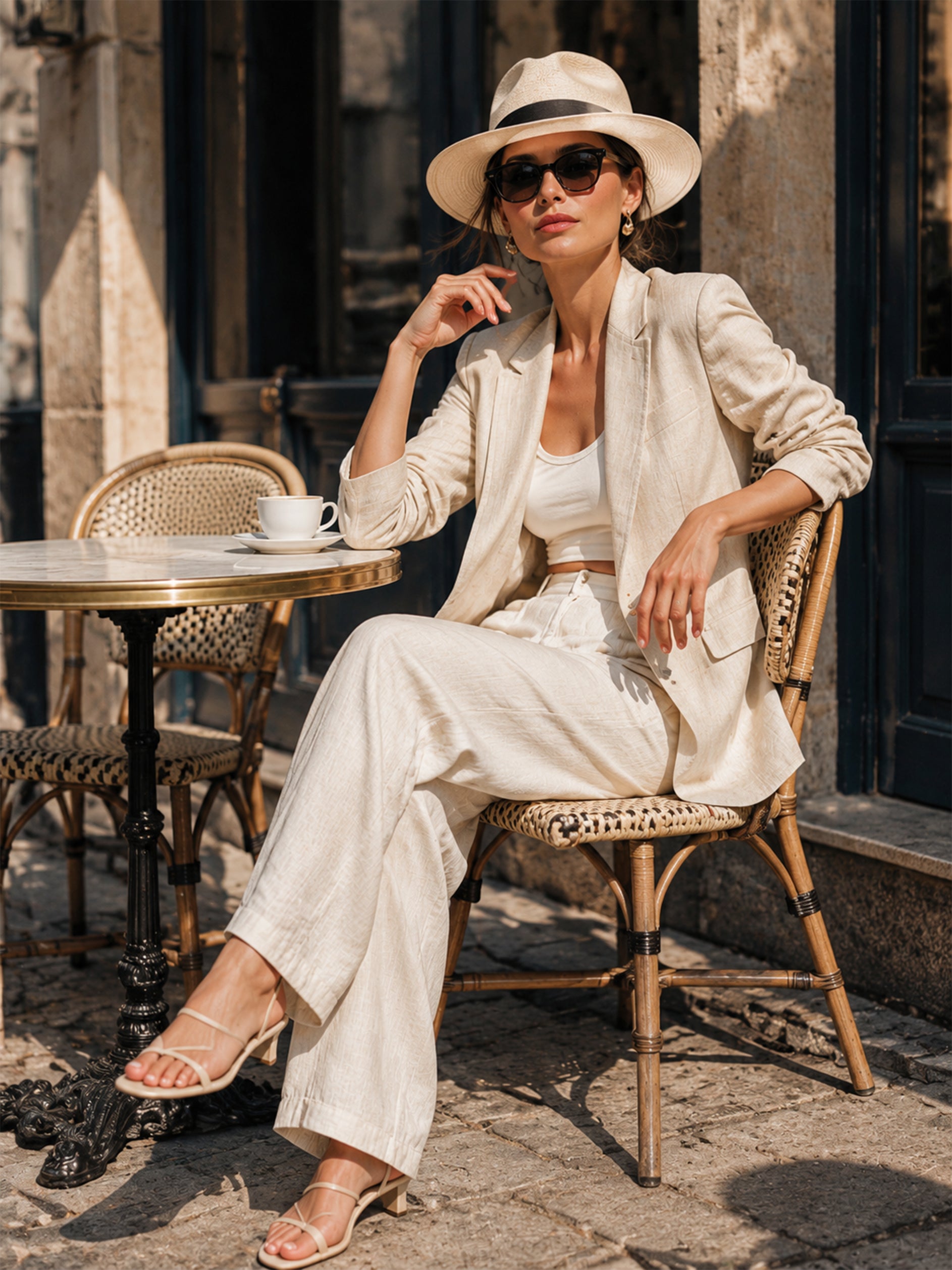 Elegant Relaxed Linen Three-Quarter Sleeves Single Button Blazer
