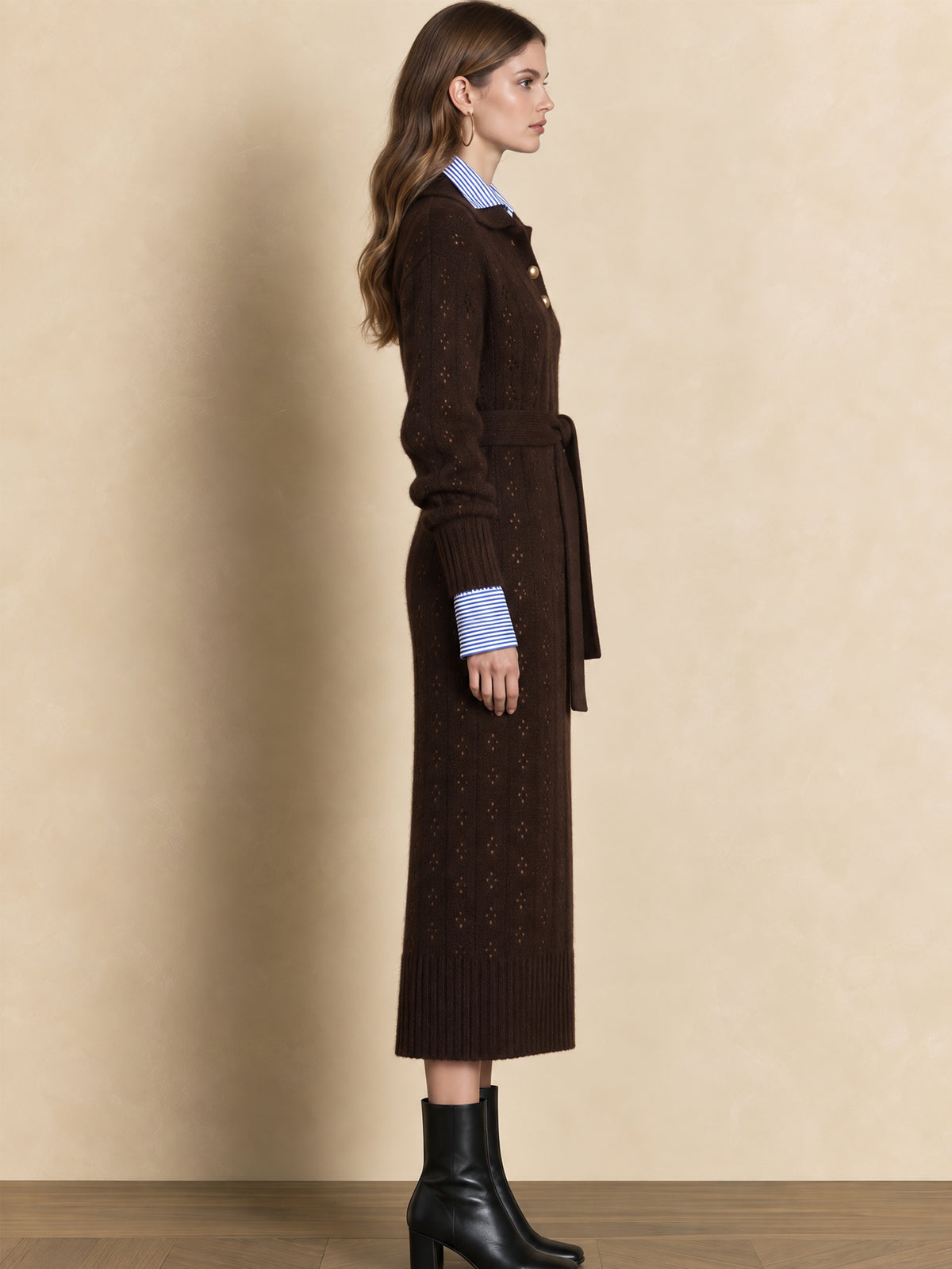 Faux Two-Piece Pointelle Knit Midi Dress