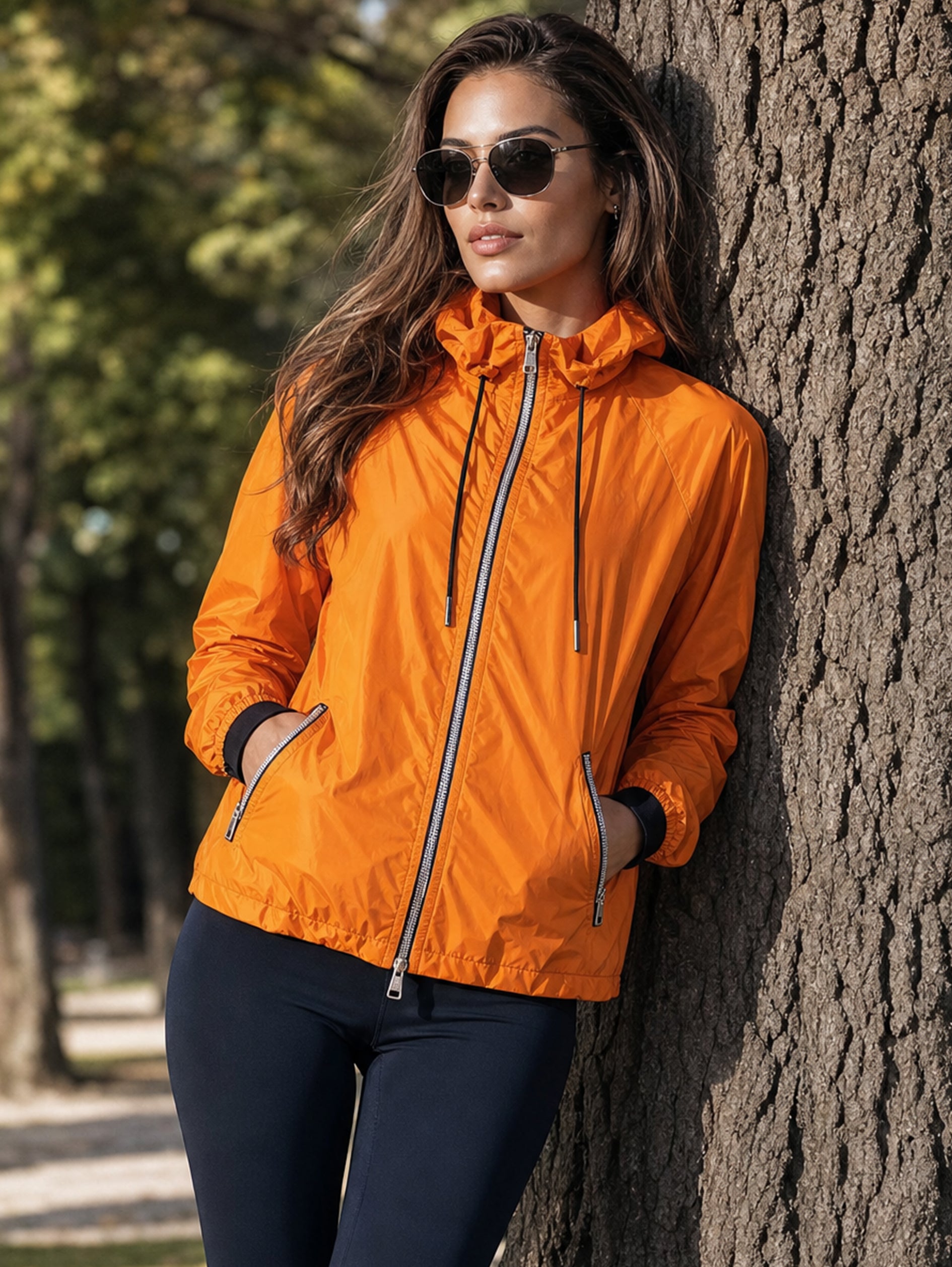 Lightweight Cinched‑Waist Zip‑Up Windbreaker Jacket Outerwear