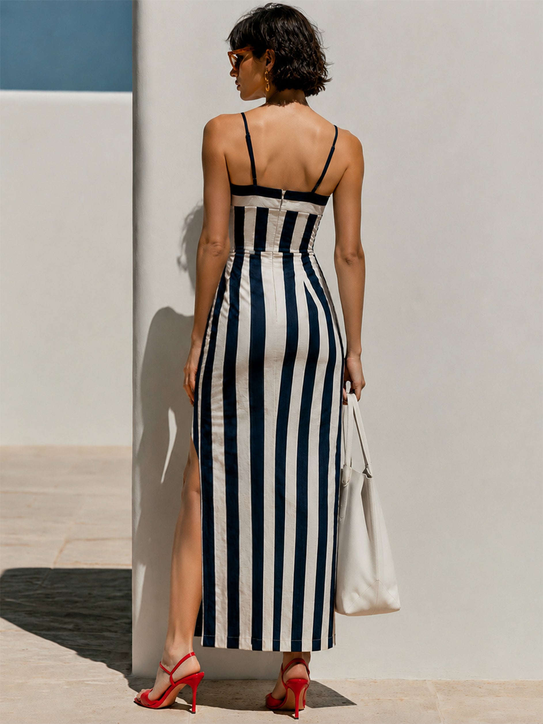 Timeless Blue White Striped Fitted Midi Dress