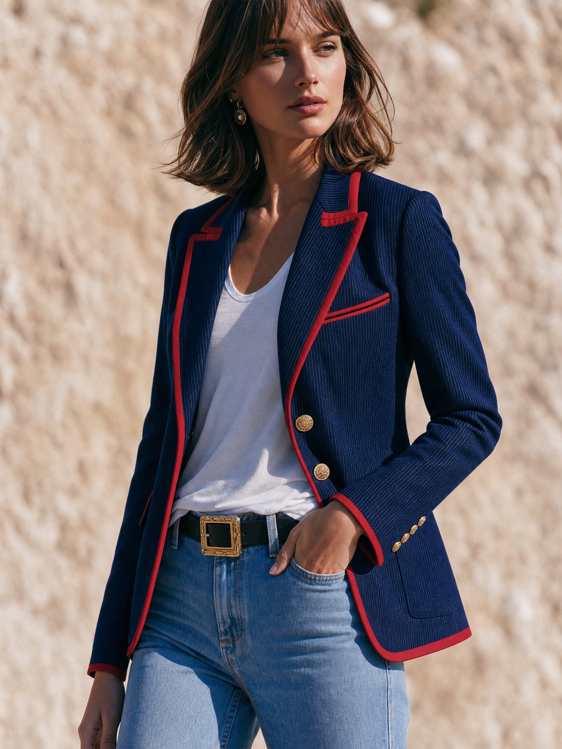Navy Pinstripe Tailored Blazer Jacket