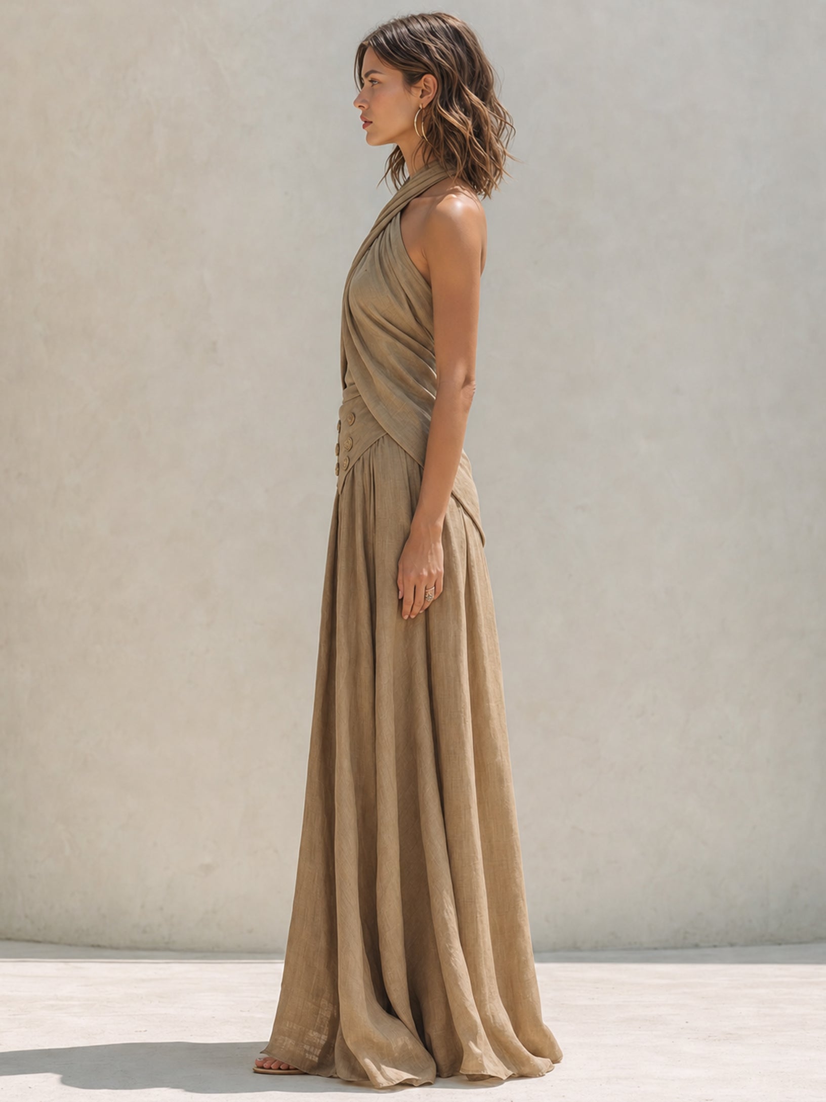 Light Brown Linen Halter-neck Set