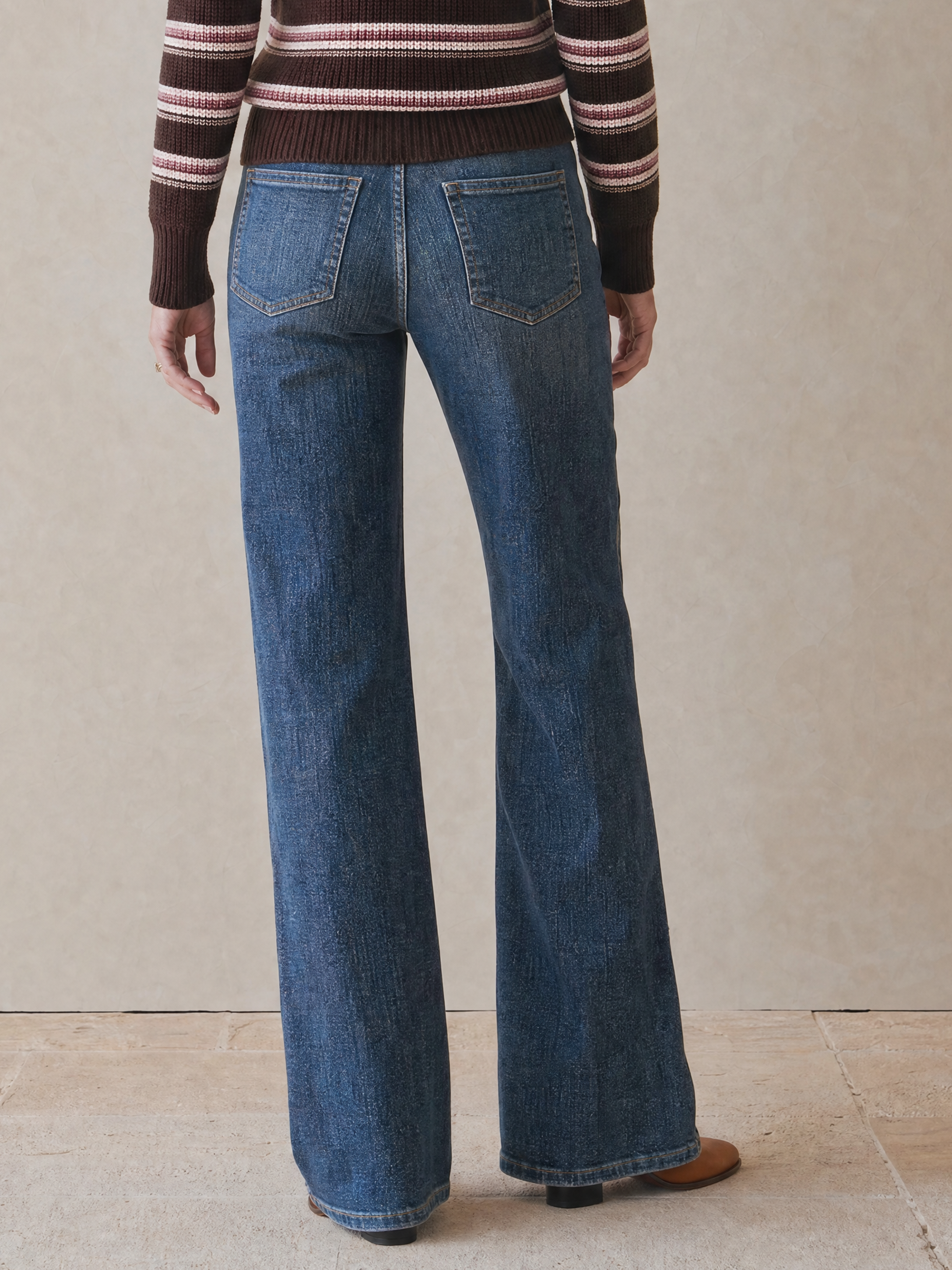 Classic Dark Blue Straight-Leg Wide-Leg Jeans