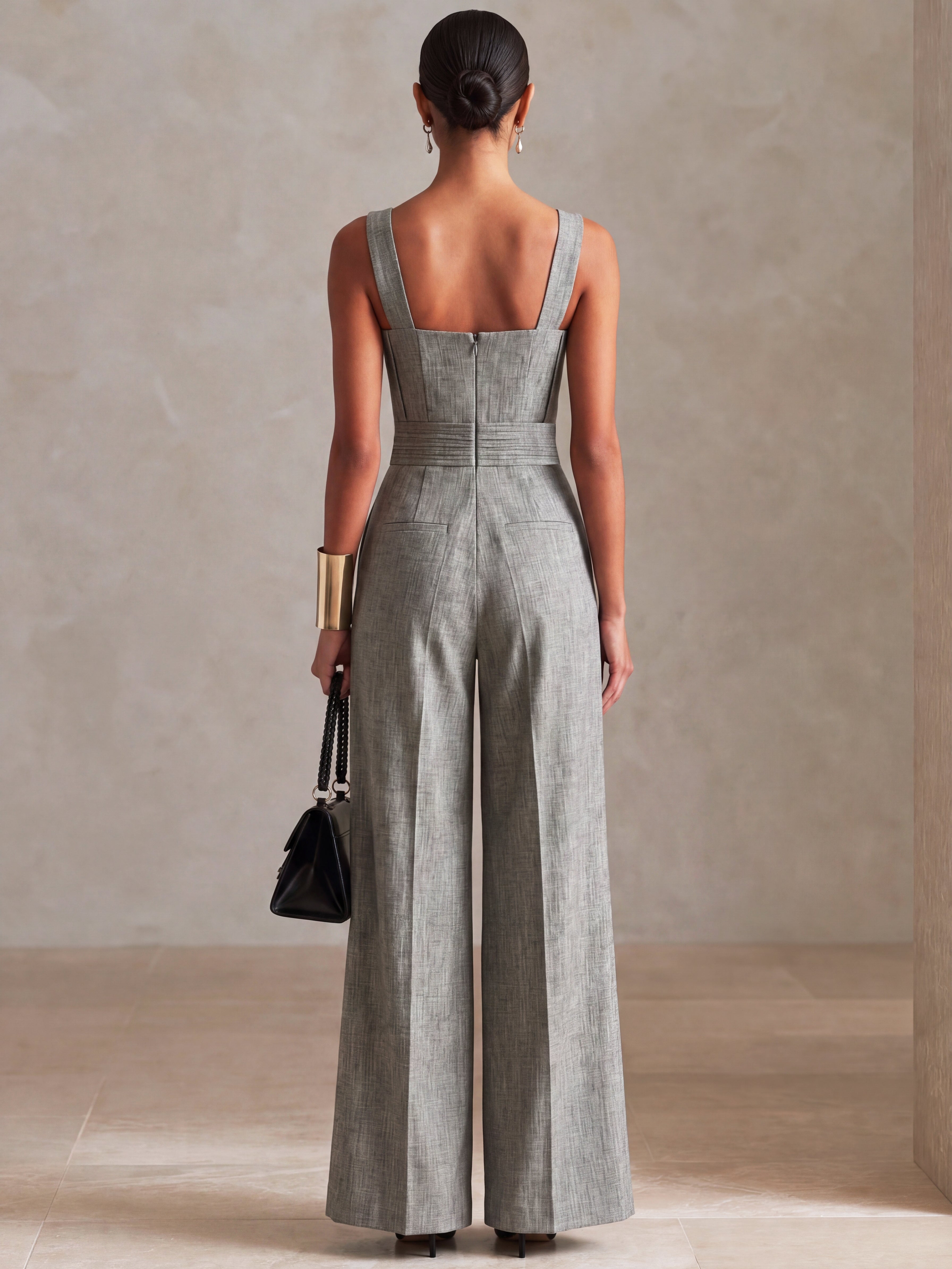 Liserie Linen Tailored Grey Jumpsuit With Pockets