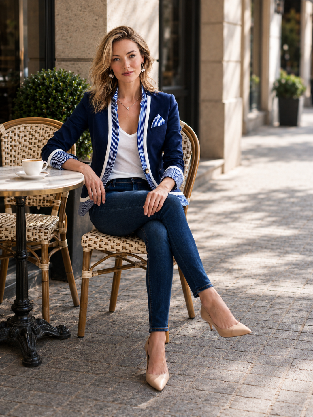 Navy Blue Striped-trim Jacket