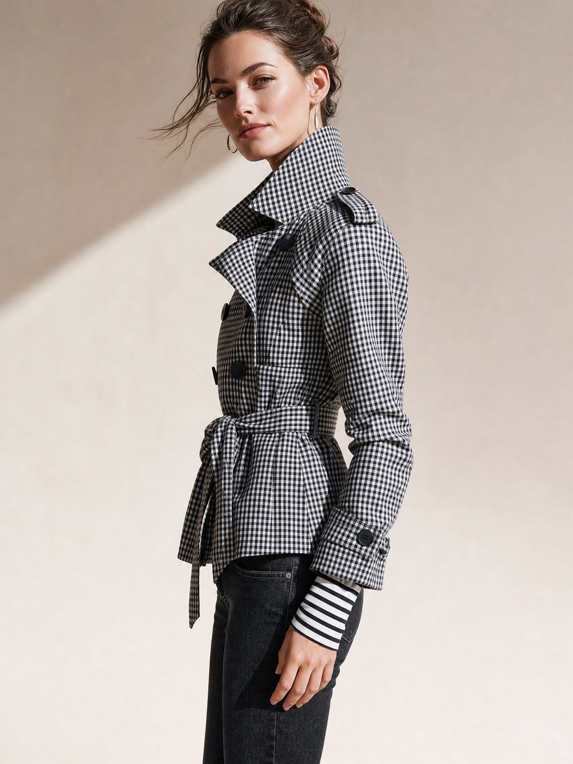 Gingham Tailored Trench Jacket Outerwear