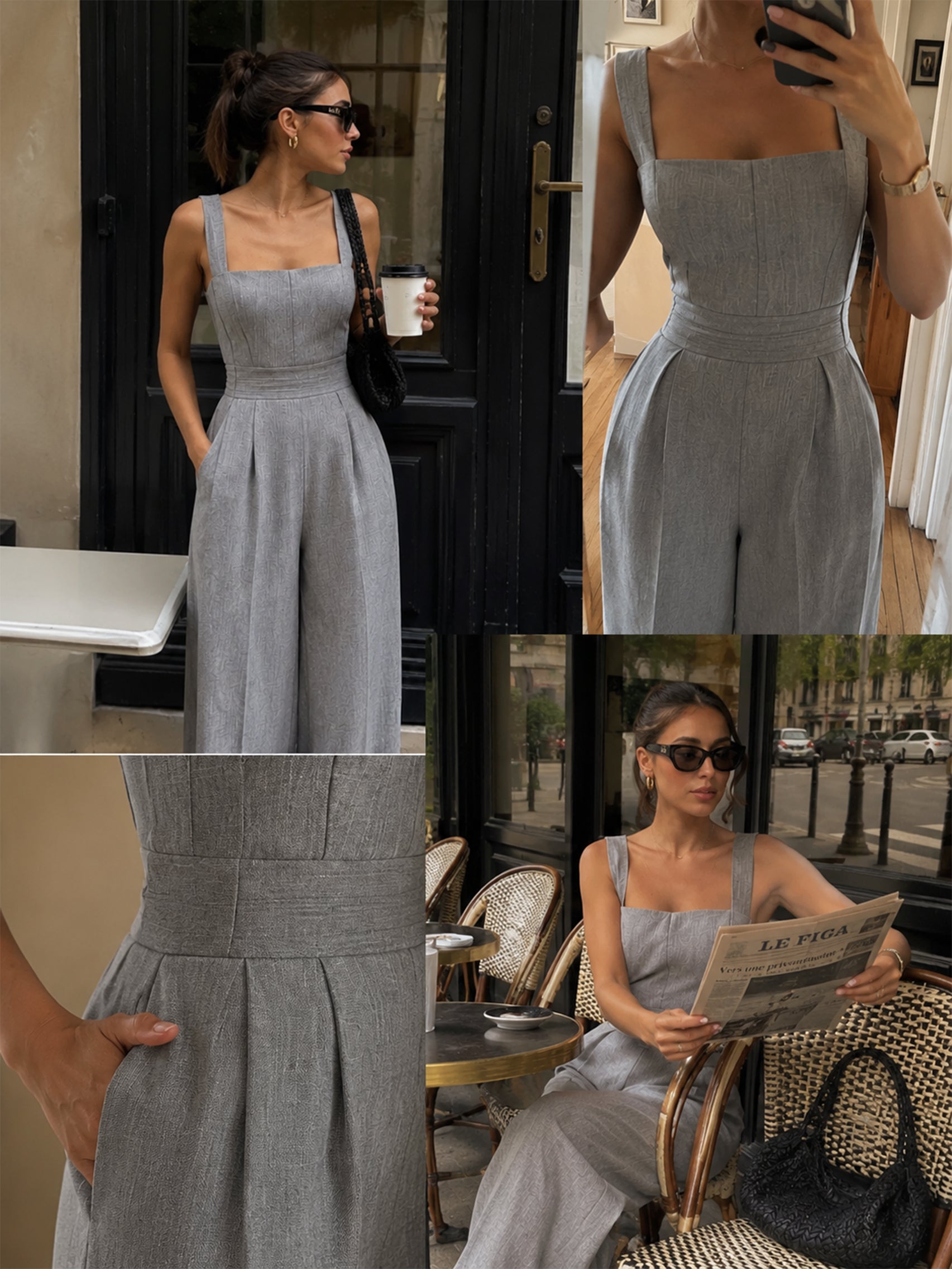 Liserie Linen Tailored Grey Jumpsuit With Pockets