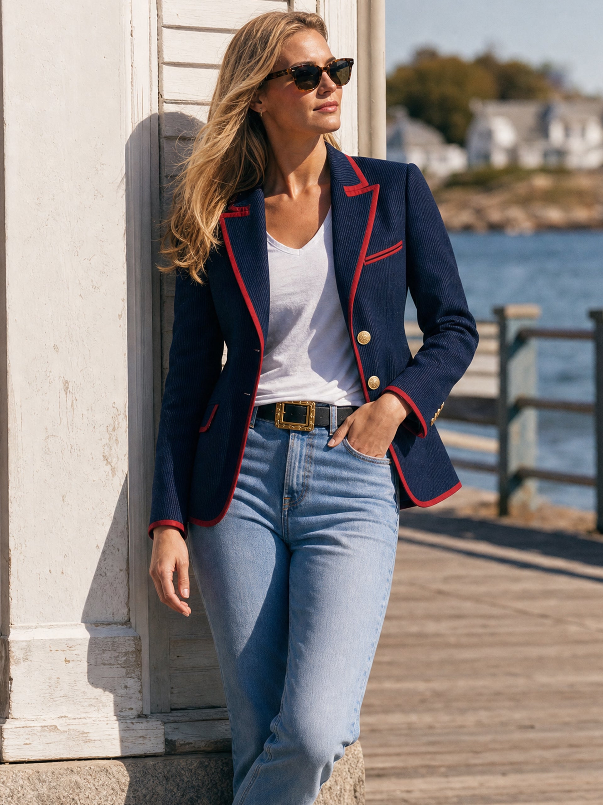 Navy Pinstripe Tailored Blazer Jacket