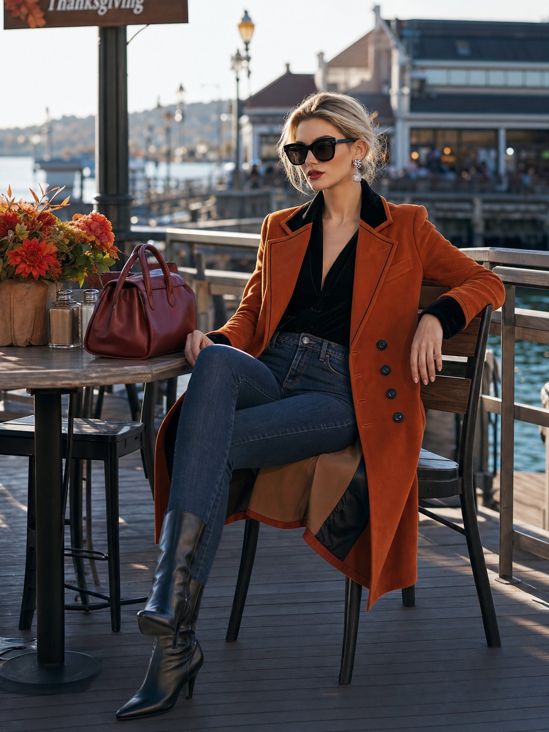 Suede‑Effect Long Coat Overcoat