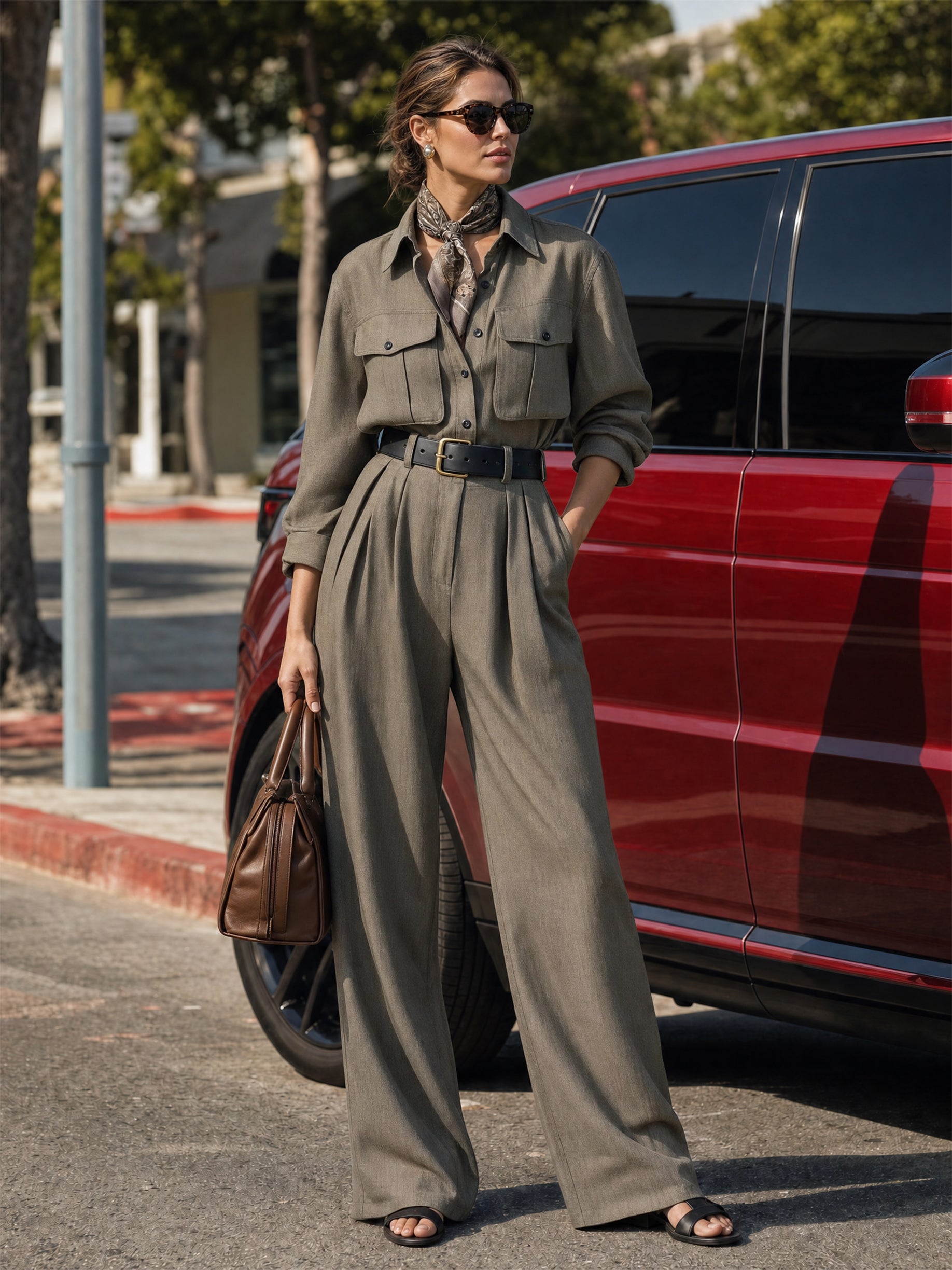 Utility‑Style Tailored Wide‑Leg Jumpsuit