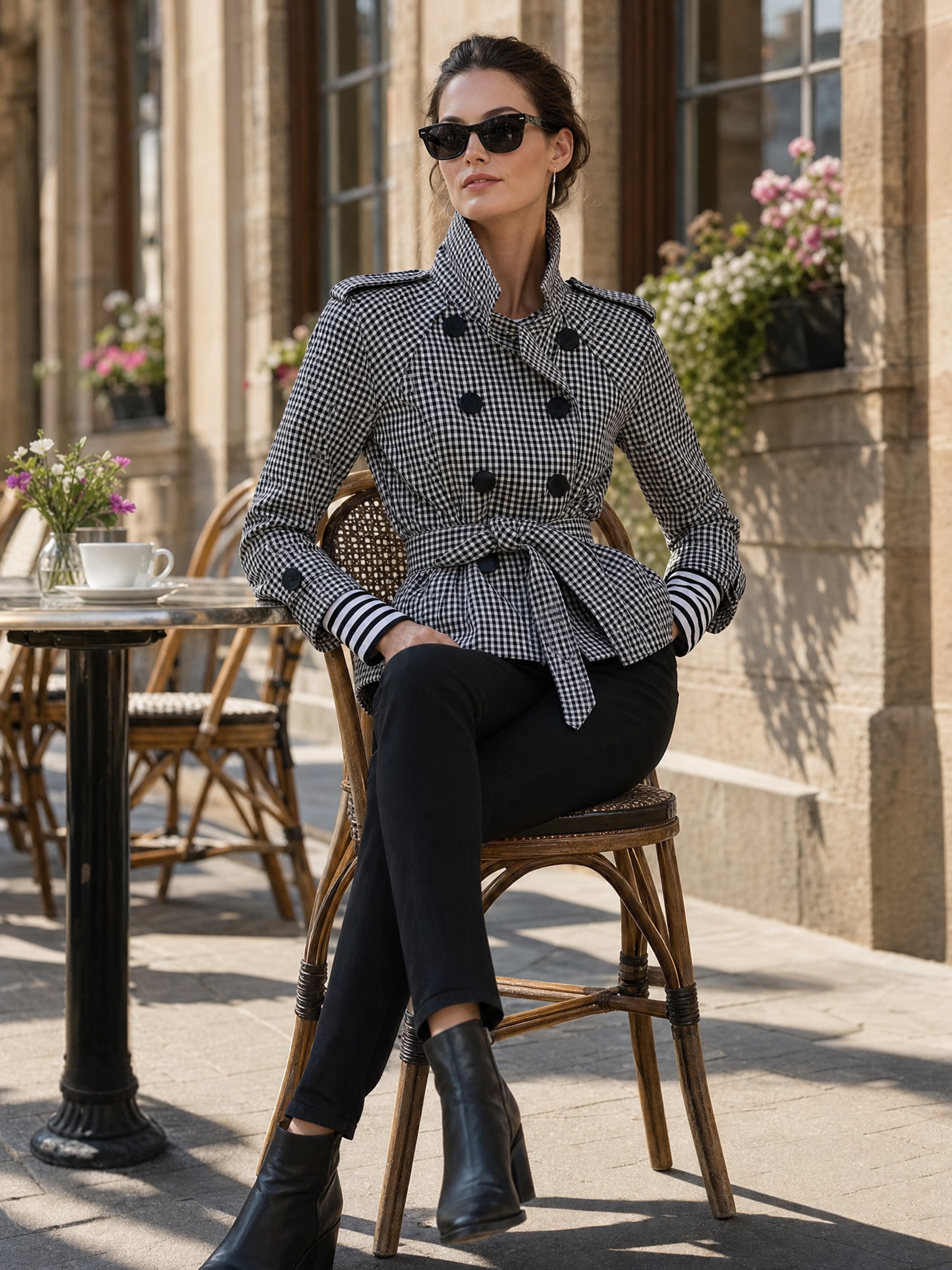 Gingham Tailored Trench Jacket Outerwear