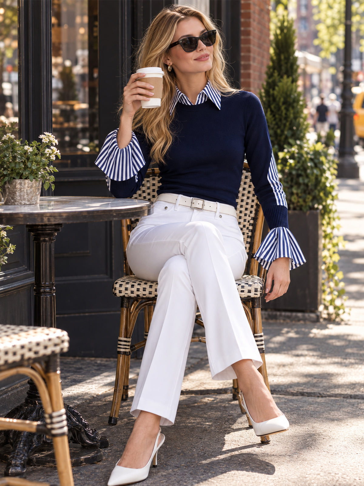 Faux Two-Piece Striped Collar Knit Sweater