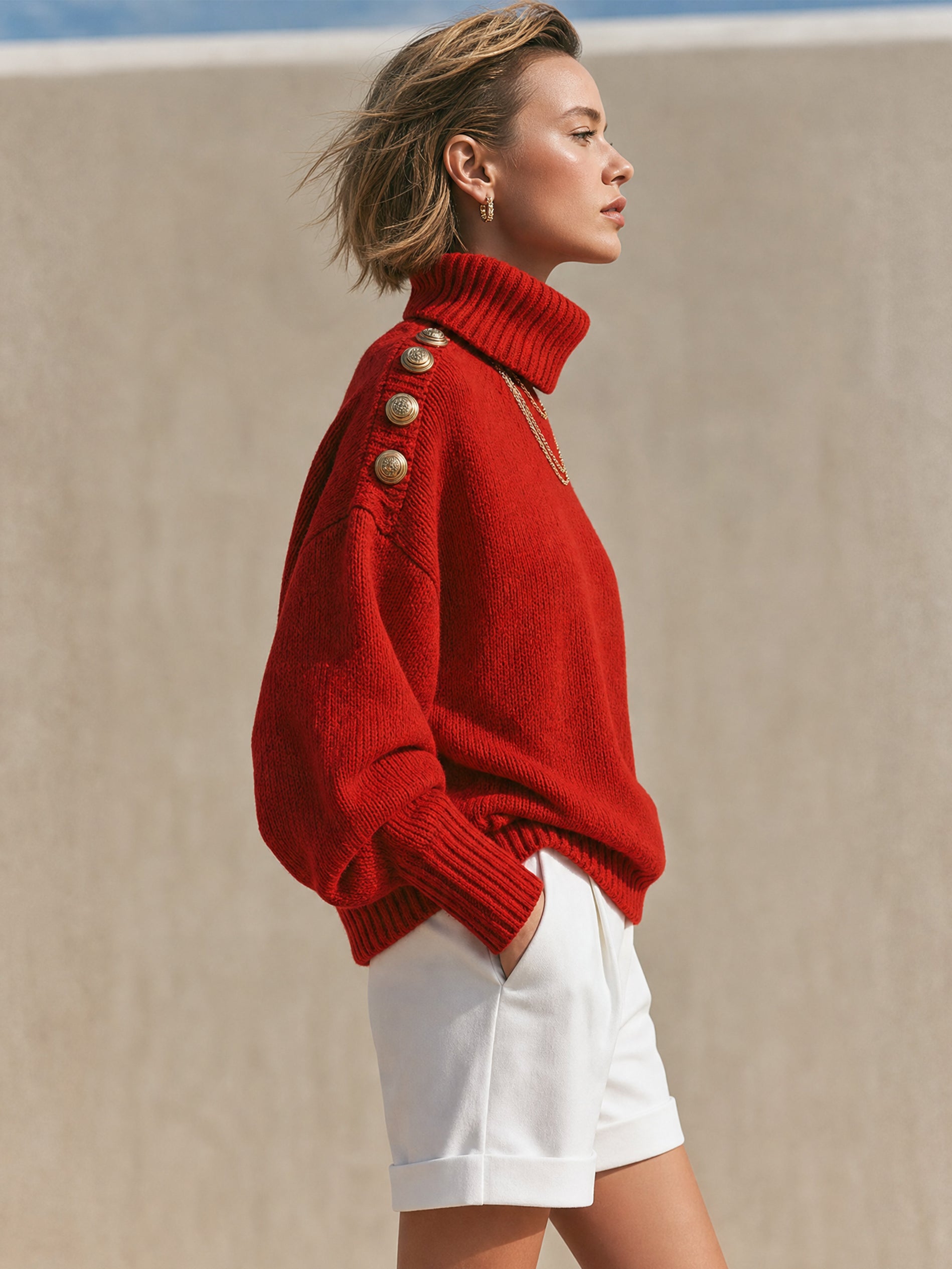 Oversized Turtleneck Knit Sweater Pullover