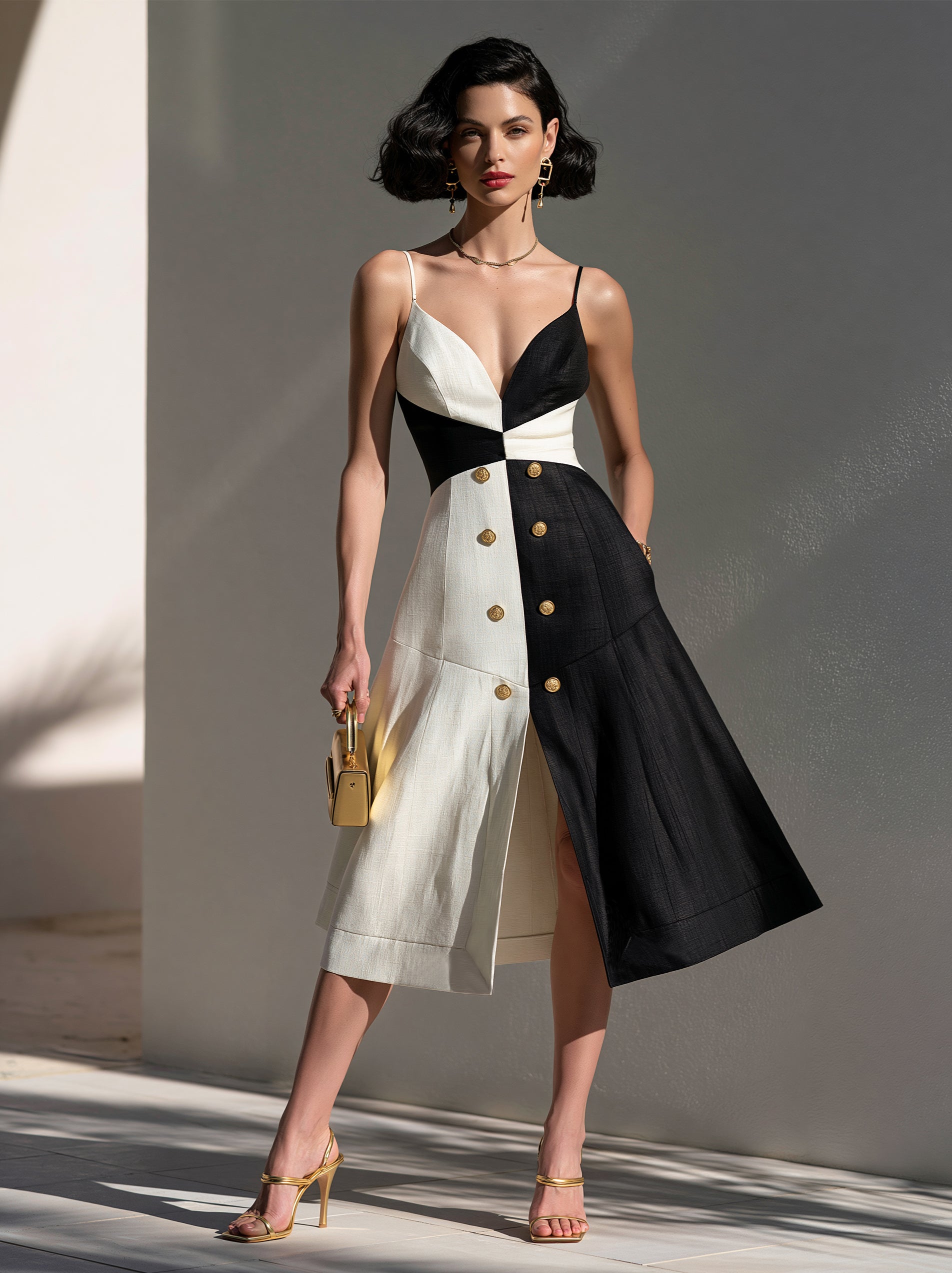 Liserie Black & White Color-Block Strappy Dress