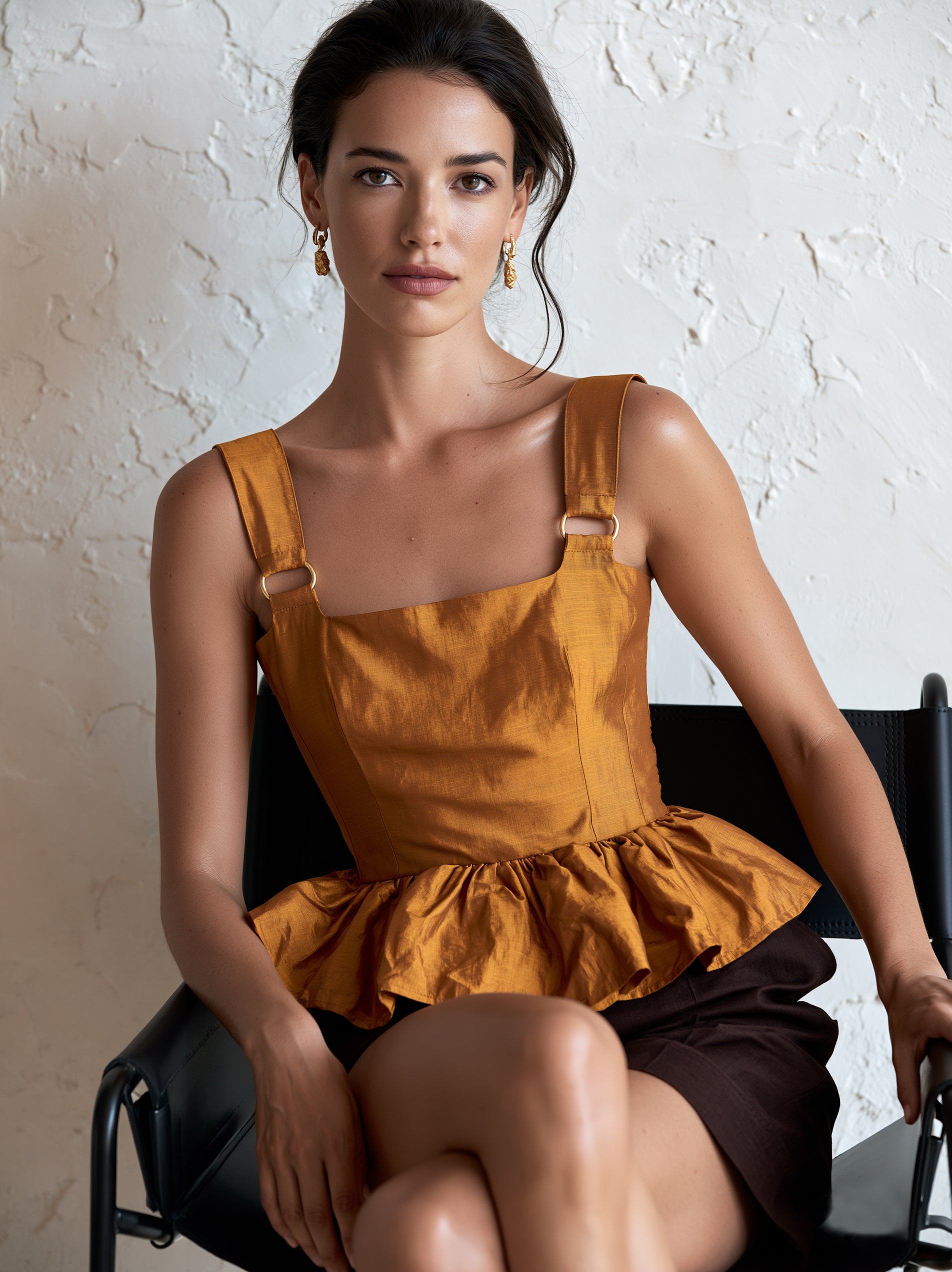Liserie Elegant Golden Amber Peplum Top